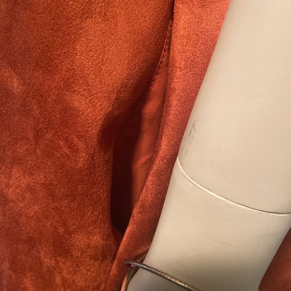 Beautiful faux suede Dress with puff shoulders, color is SPICE. BNWT,  SIZE 12. - Picture 13 of 16
